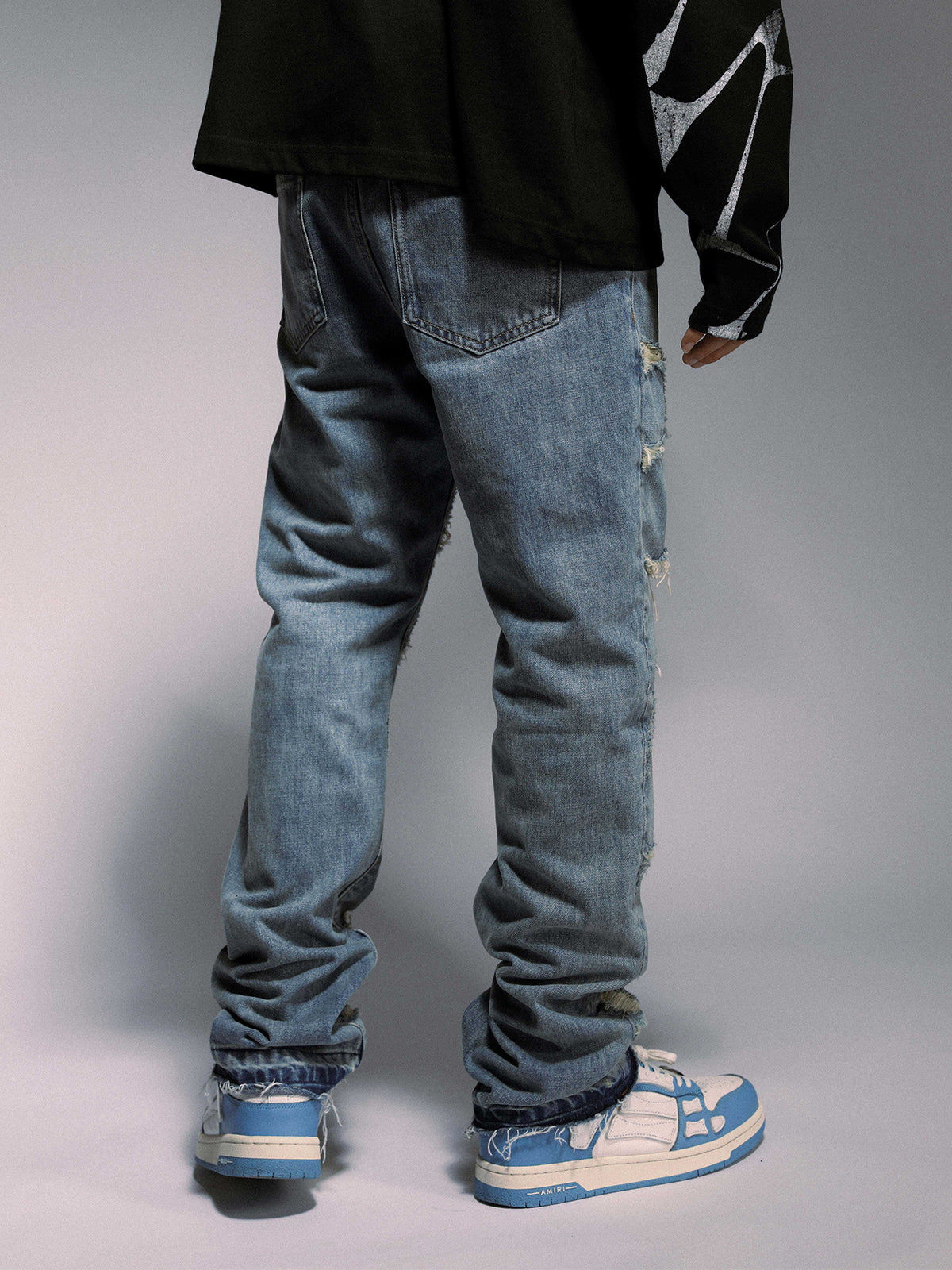 NO.3465 Destroyed Spider Web Straight Leg Jeans