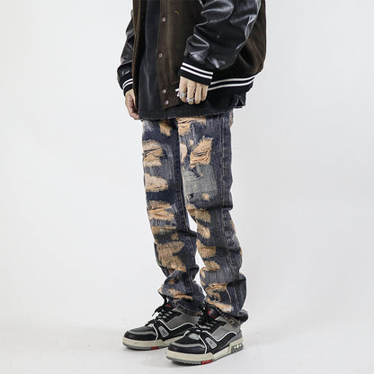 NO.6623 Retro Washed Straight Hole pants