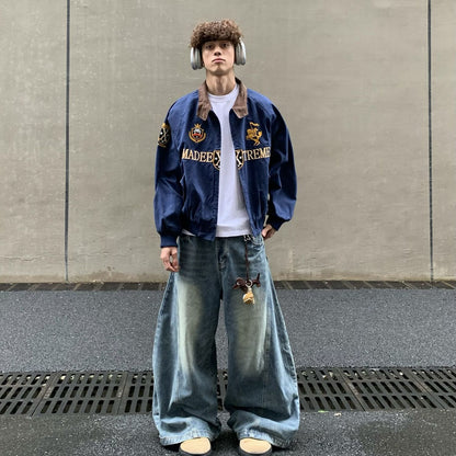 NO.3426 Embroidered Varsity Denim Jacket