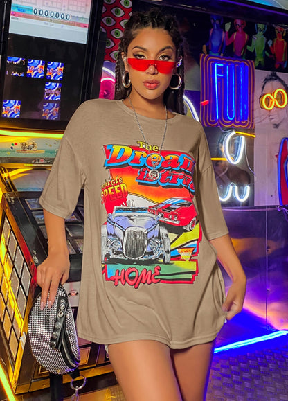NO.1673 Oversized Retro Graphic T-Shirt Dress