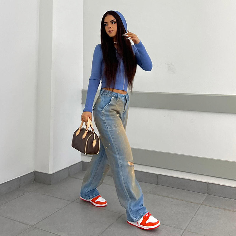 NO.3265 Distressed Straight Leg Jeans