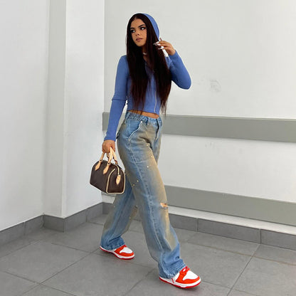 NO.3265 Distressed Straight Leg Jeans