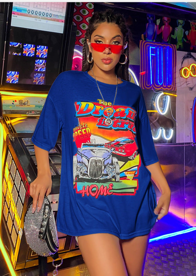 NO.1673 Oversized Retro Graphic T-Shirt Dress